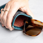 Teal leather sunglass case