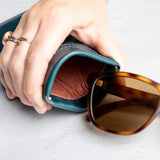 Teal leather sunglass case