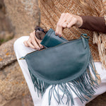 Teal leather sunglass case