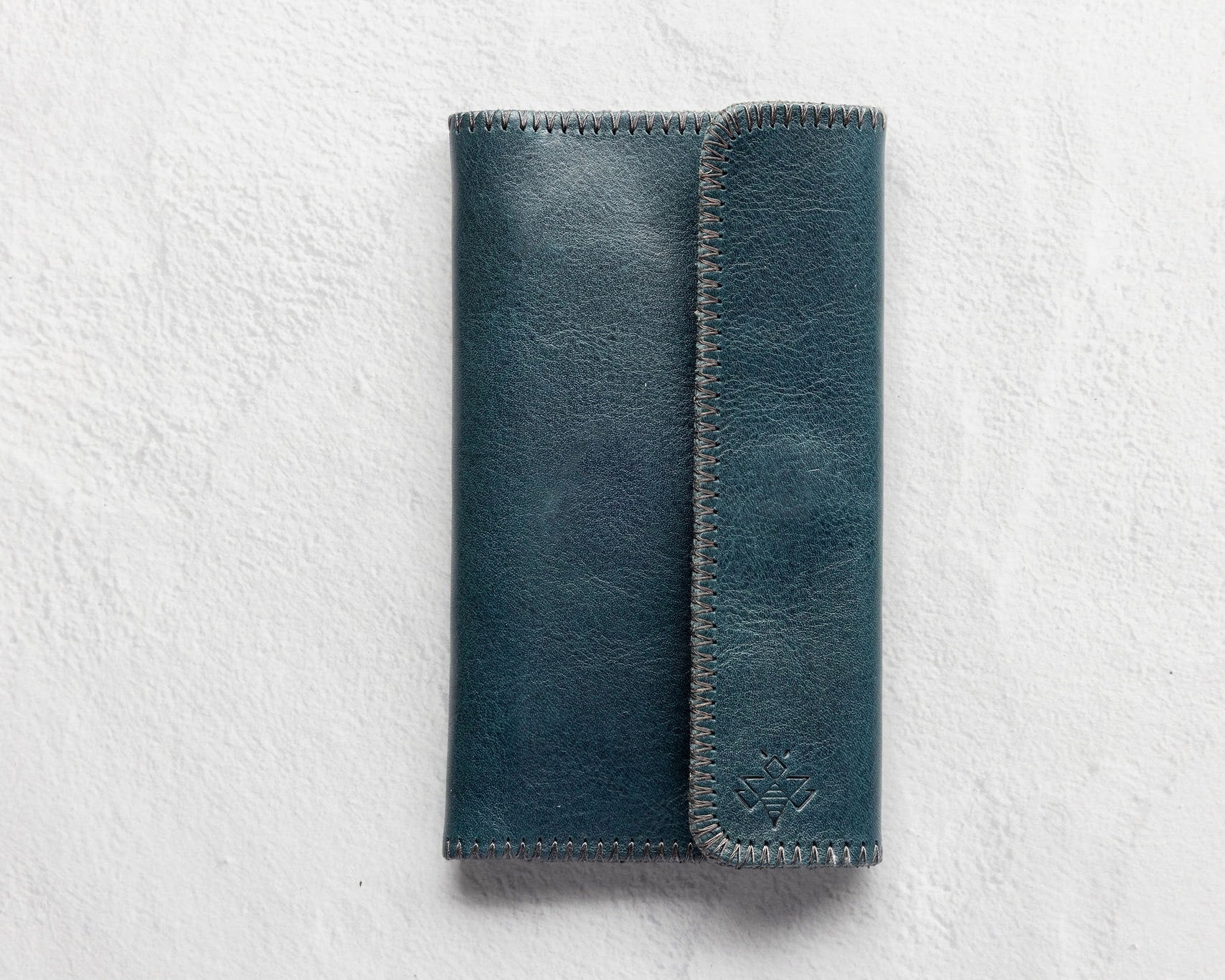 Teal leather wallet for traveling