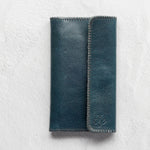 Teal leather wallet for traveling