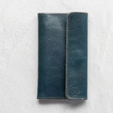 Teal leather wallet for traveling