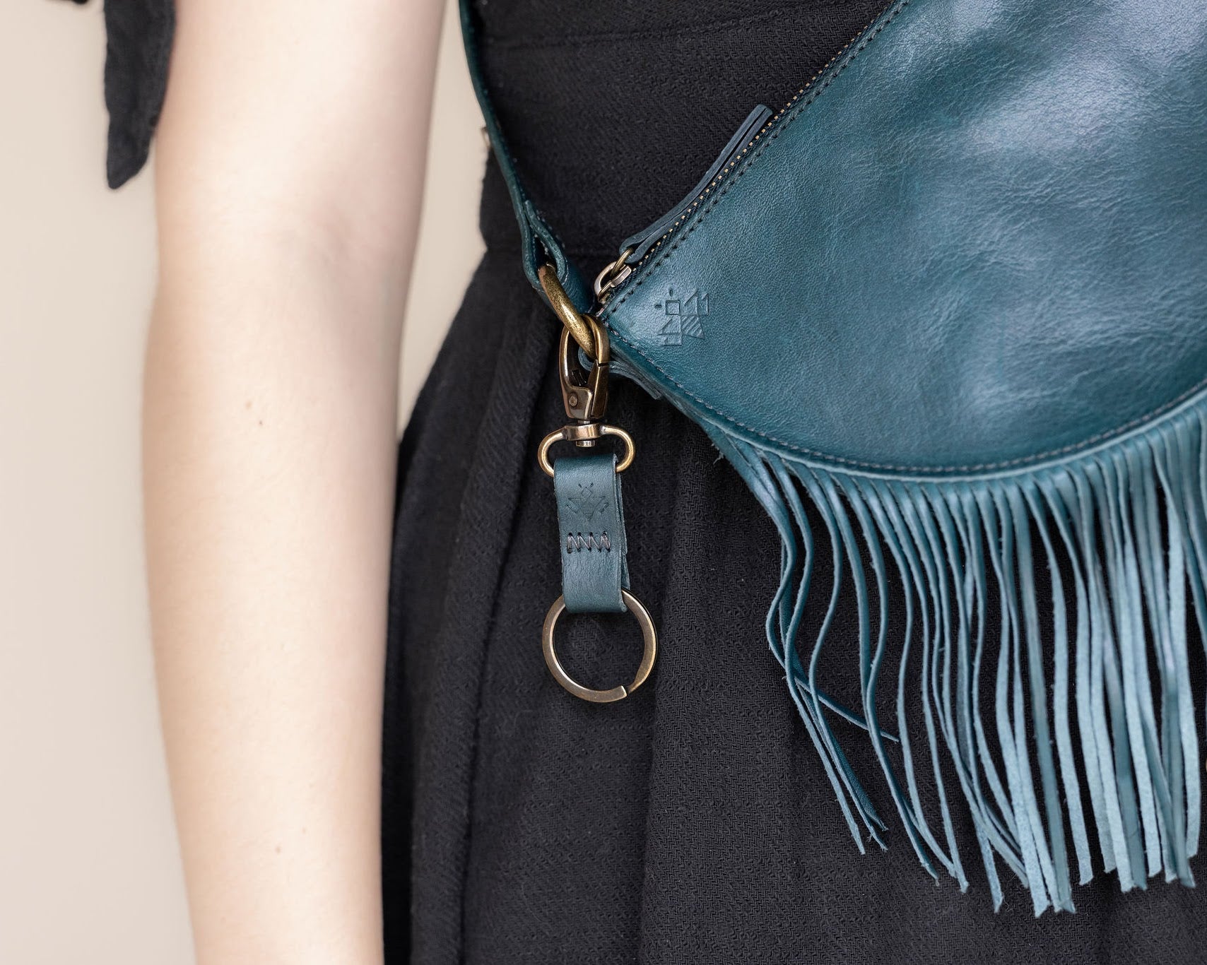 Small leather keychain, Teal leather keychain
