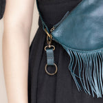 Small leather keychain, Teal leather keychain