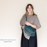 Large teal leather fringe crossbody bag