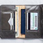 Charcoal leather wallet for traveling