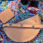 Small leather keychain, Beige keychain