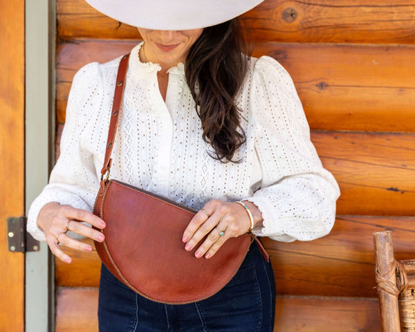Cognac Biggie Bee | Medium Convertible Leather Bag | Lyons Leather Co.
