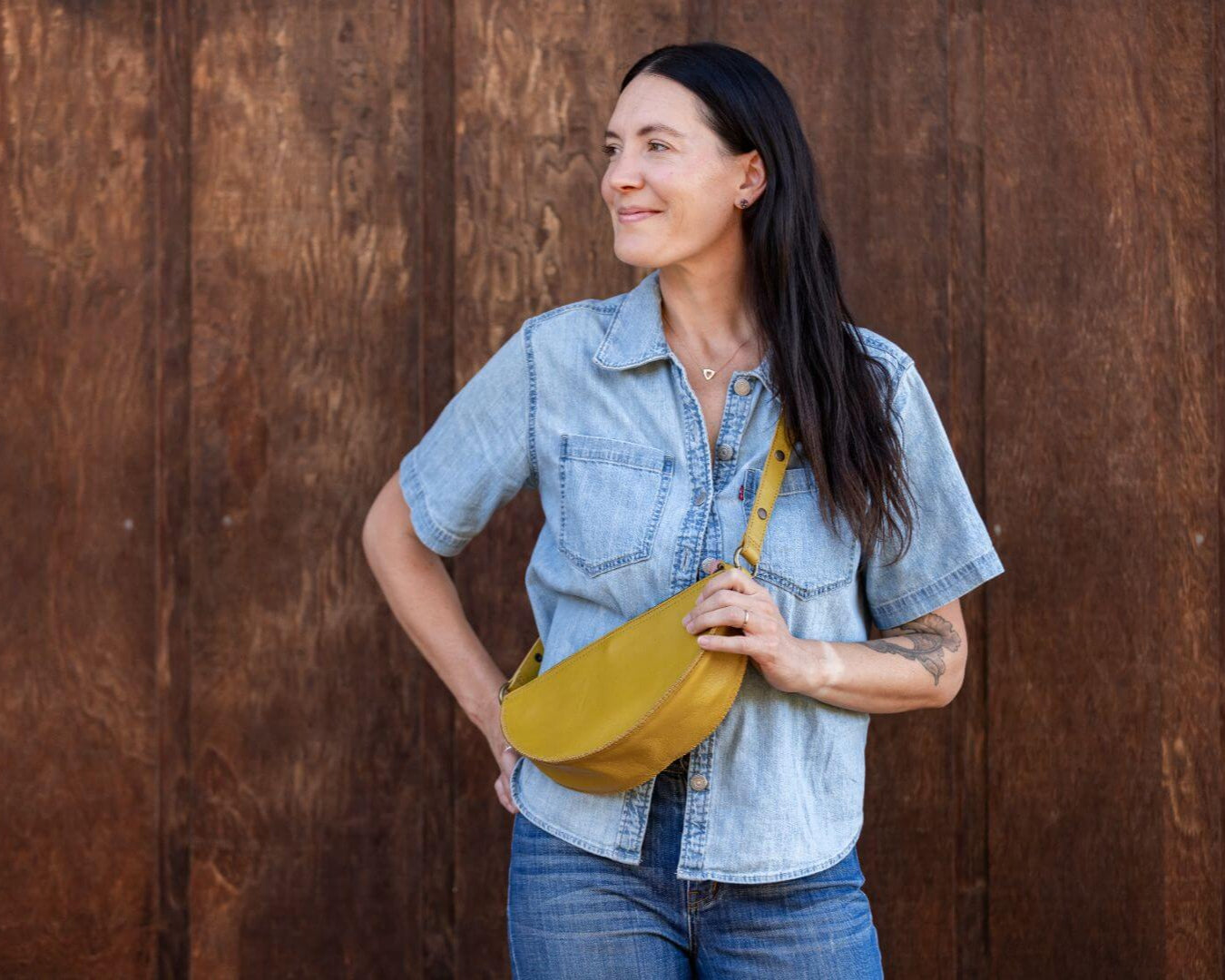 Medium mustard yellow leather bag