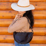 Medium dark brown leather bag, leather pouch