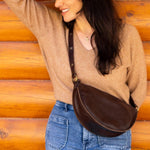 Medium dark brown leather bag, leather pouch