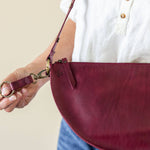 Small leather keychain, Cherry red keychain