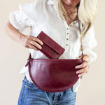 Large cherry red leather pouch, Crossbody bag