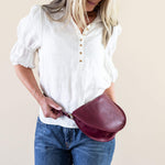 Large cherry red leather pouch, Belt bag