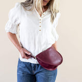 Large cherry red leather pouch, Belt bag