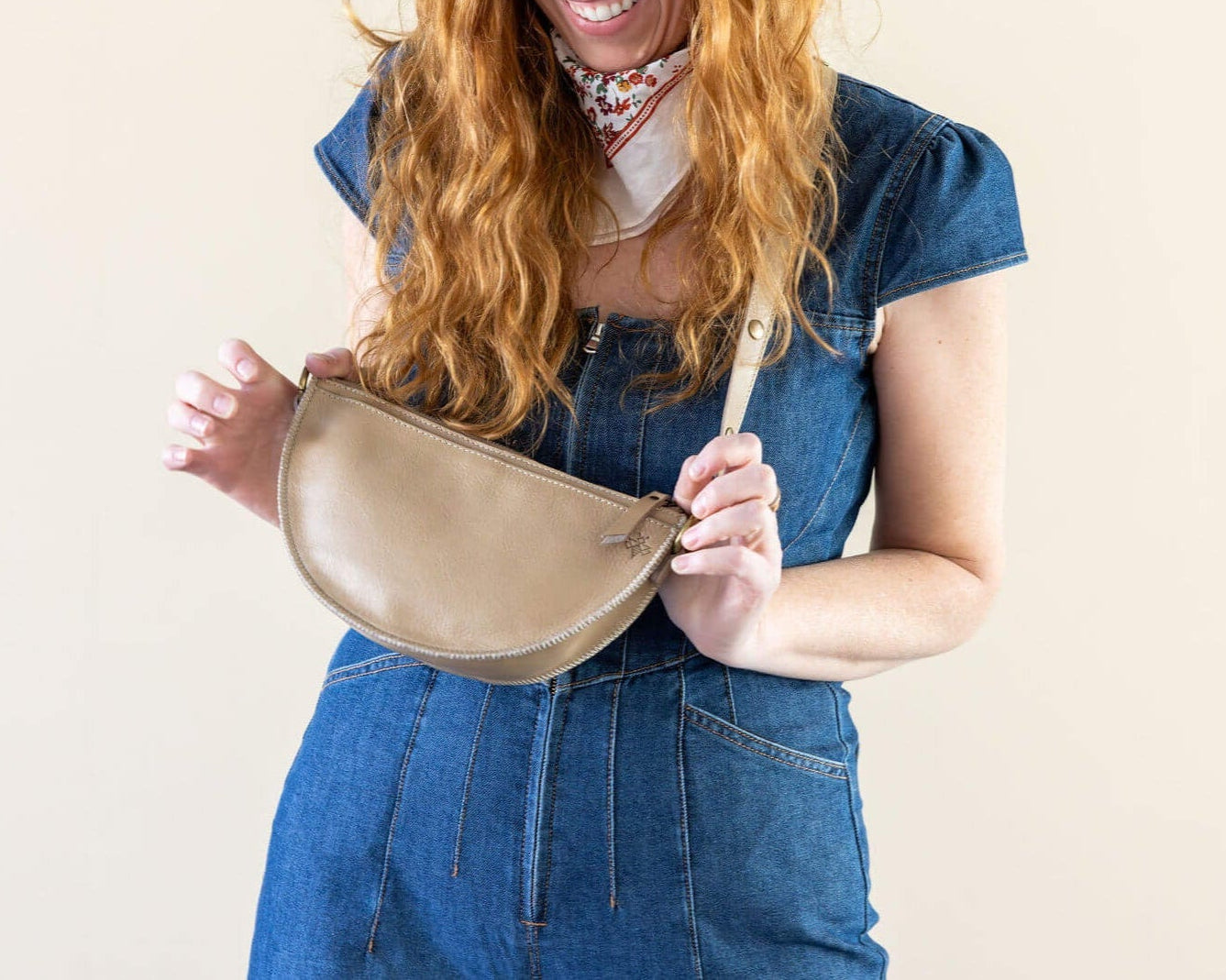 Small tan leather bag, Crossbody bag