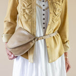 Large tan leather bag, Belt bag