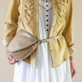 Large tan leather bag, Belt bag