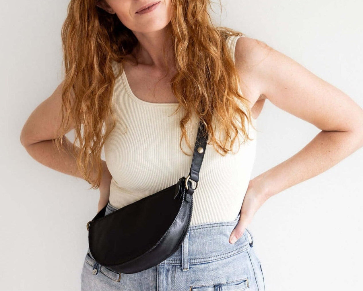 Small black leather pouch, sling bag