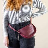 Small cherry red leather pouch, Belt bag