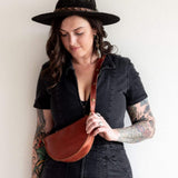 Small cognac leather bag, crossbody bag