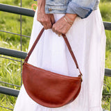 Large cognac leather crossbody bag