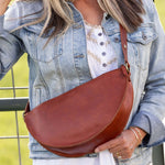 Large cognac leather crossbody bag