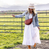 Large cognac leather crossbody bag