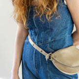 Small tan leather bag, Belt bag