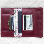 Cherry red leather wallet for traveling