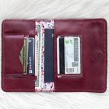 Cherry red leather wallet for traveling