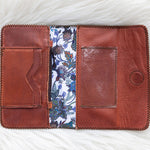 Leather cognac wallet for traveling