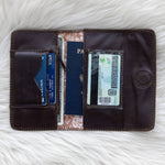 Brown leather wallet for traveling