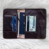 Brown leather wallet for traveling