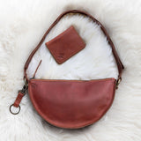 Small cognac leather bag and wallet