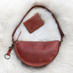 Small leather keychain, Cognac keychain, leather pouch with wallet