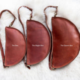 Medium cognac leather bag, size comparison
