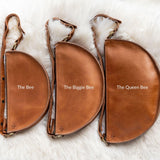 Honey leather crossbody bag, size comparison