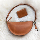 Small leather keychain, Brown leather keychain on leather pouch with wallet