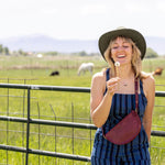 Small cherry red leather pouch, Crossbody bag