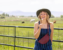Small cherry red leather pouch, Crossbody bag