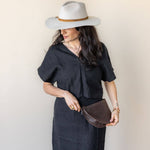 Medium dark brown leather bag, belt bag