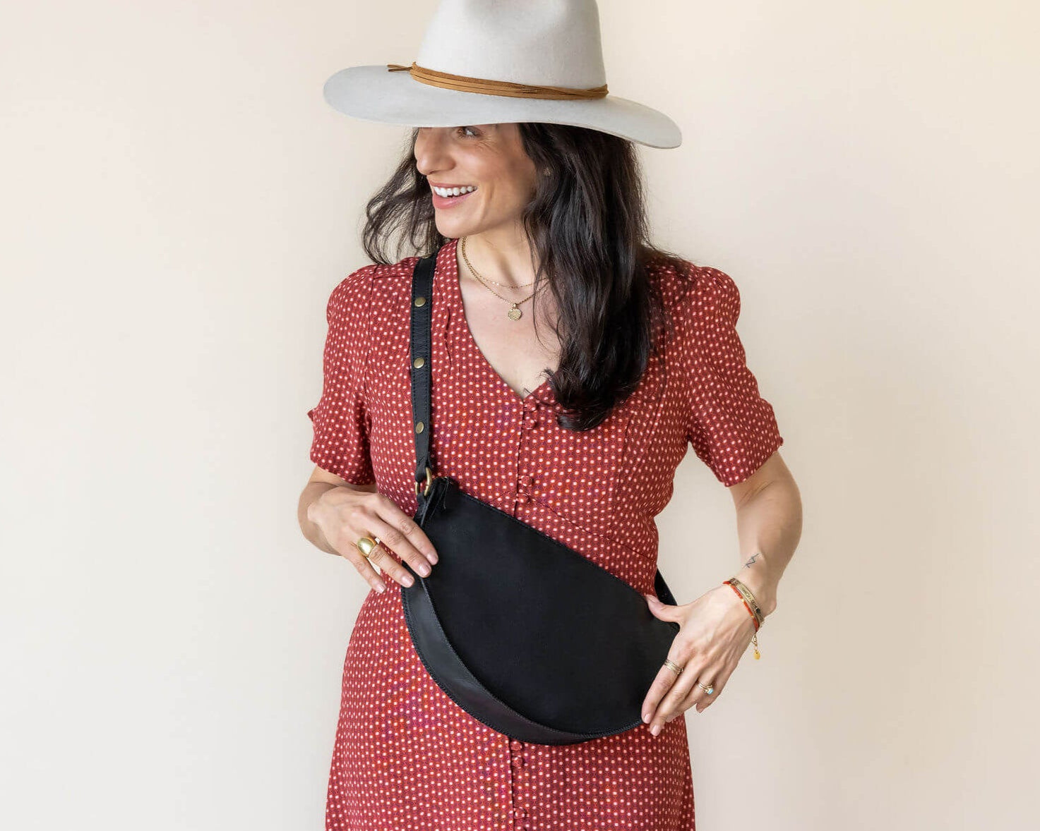 Large black leather bag, crossbody bag