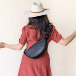 Large black leather bag, crossbody bag