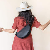 Large black leather bag, crossbody bag