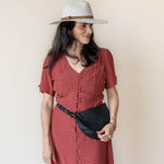 Large black leather bag, fanny pack