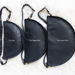 Medium black leather crossbody bag, size comparison