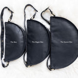 Large black leather bag, size comparison