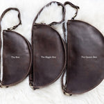 Medium dark brown leather bag, size comparison