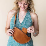 Small honey leather pouch, crossbody bag